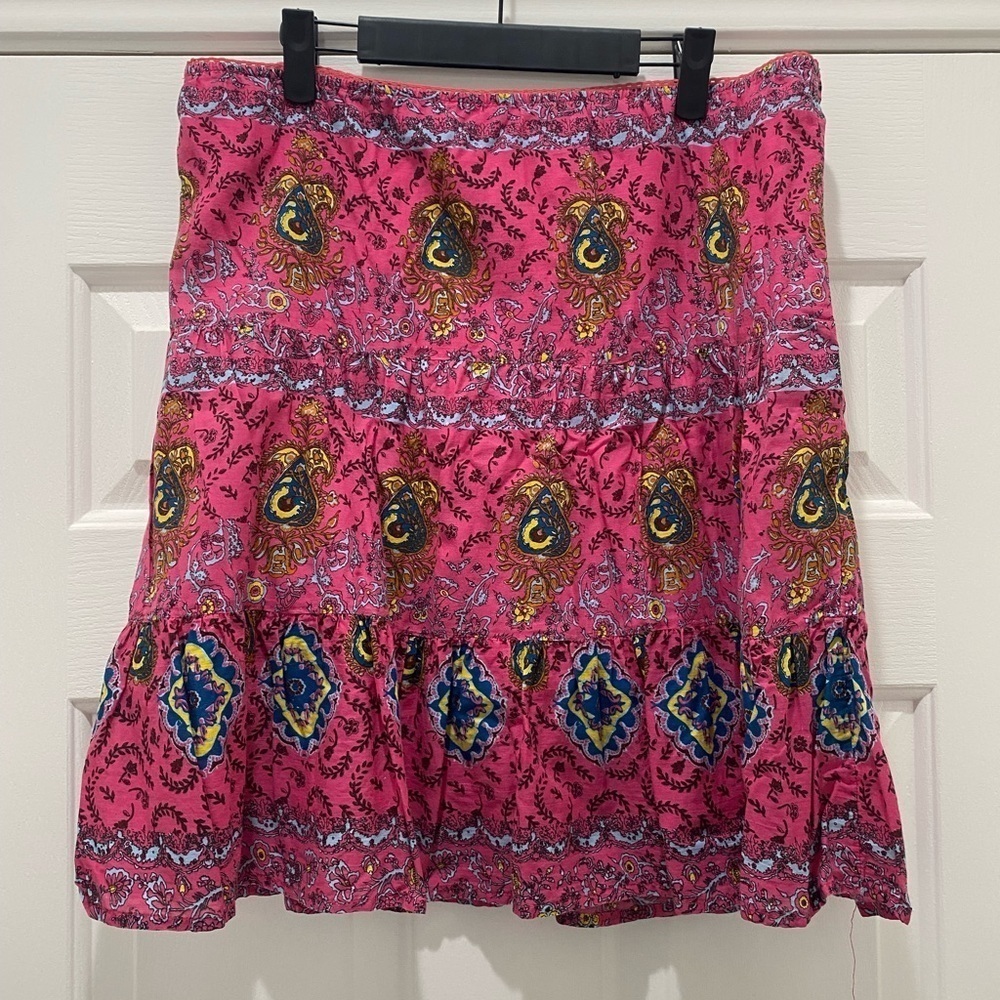 Raviya Pink Tiered Skirt, Intricate Pattern Colorful Lightweight Medium